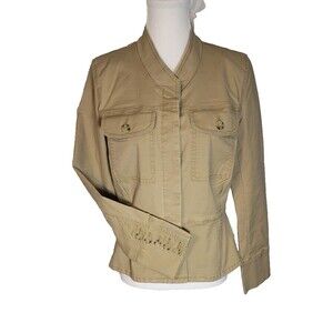 CAbi Camp Jacket Hidden Button Front Stretch Cotton Utility Tailored NWOT Small